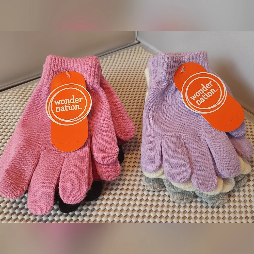 Wonder Nation Kids Gloves 6 Pairs Stretchable, one size